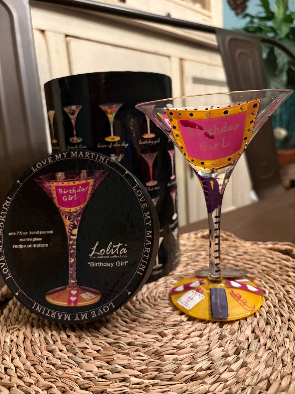 New Lolita Hand-Painted Pink & Yellow 'Birthday Girl' Martini Glass